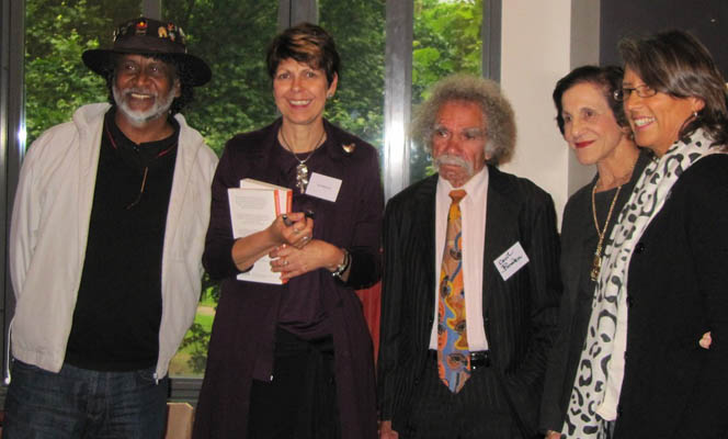 Rev. Pastor Ray Minniecon, Dr Ilse Blignault (UNSW Community Health Department), Cecil Bowden (a Kinchela Boy), 
							Her Excellency Prof. Marie Bashir AC CVO, Governor of NSW, and Professor Lisa Jackson-Pulver 
							(UNSW Community Health Department).